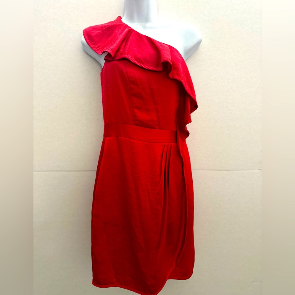Bcbgeneration- One Shoulder Ruffled Red Dress Siz… - image 1